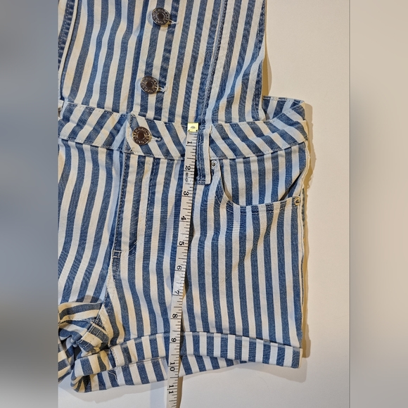 Garage Blue & White Stripe Denim Overalls Shortall Size XS - Picture 6 of 9